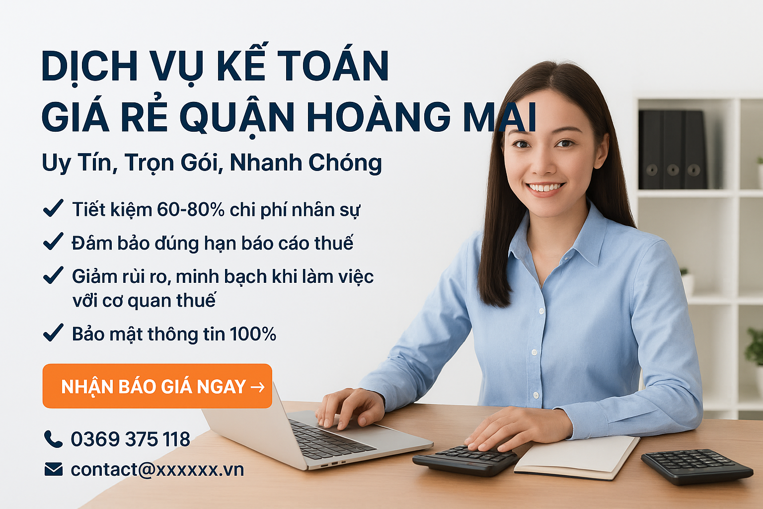 Banner dịch vụ kế toán giá rẻ quận Hoàng Mai – hỗ trợ kê khai thuế, làm sổ sách và báo cáo tài chính cho doanh nghiệp